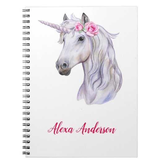 Cute Personalized Floral Unicorn Notitieboek (Voorkant)