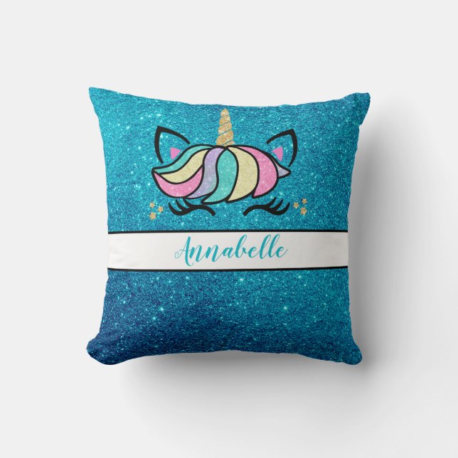 Cute Personalized Floral Unicorn Sierkussen (Voorkant)