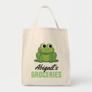 Cute Personalized Frog Grocery Tas