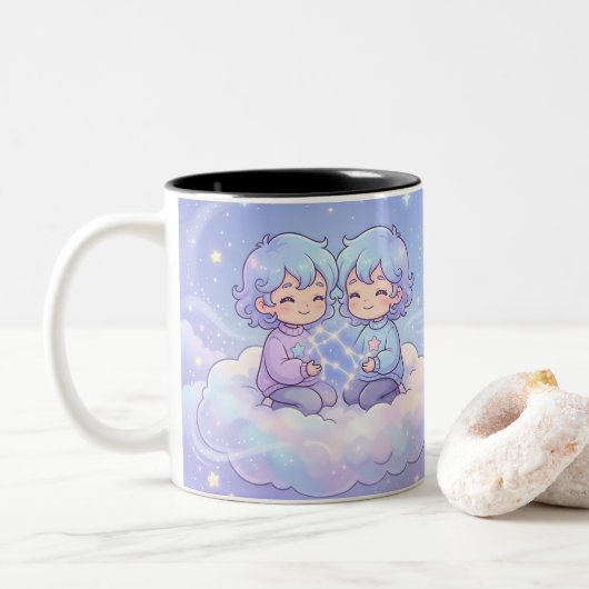 Cute Personalized Gemini Zodiac Mug Tweekleurige Koffiemok (Met donut)