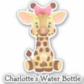Cute Personalized Girls Name Giraffe Water Bottle Sticker (Voorkant)