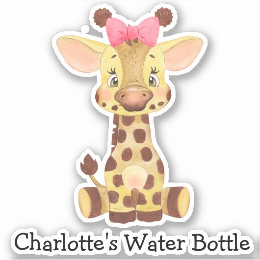 Cute Personalized Girls Name Giraffe Water Bottle Sticker (Voorkant)