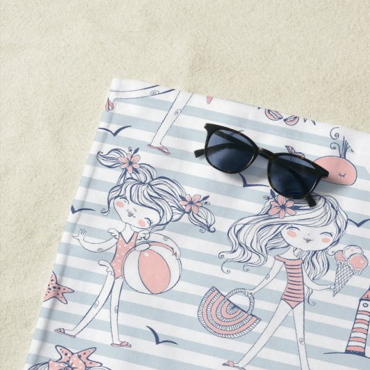 Cute Personalized Girly Summertime Fun Strandlaken (In situ)
