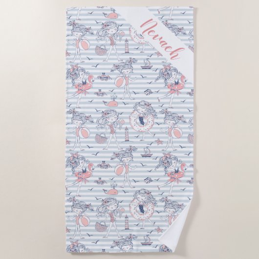 Cute Personalized Girly Summertime Fun Strandlaken (Voorkant)