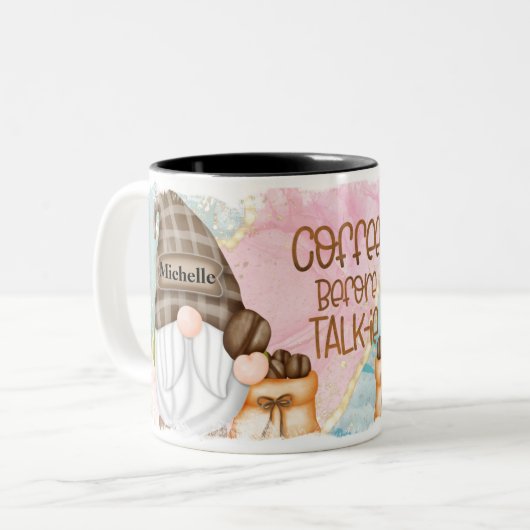 Cute Personalized Gnome Tweekleurige Koffiemok (Voorkant links)