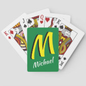 Cute Personalized Green and Yellow Shadow Monogram Pokerkaarten (Achterkant)