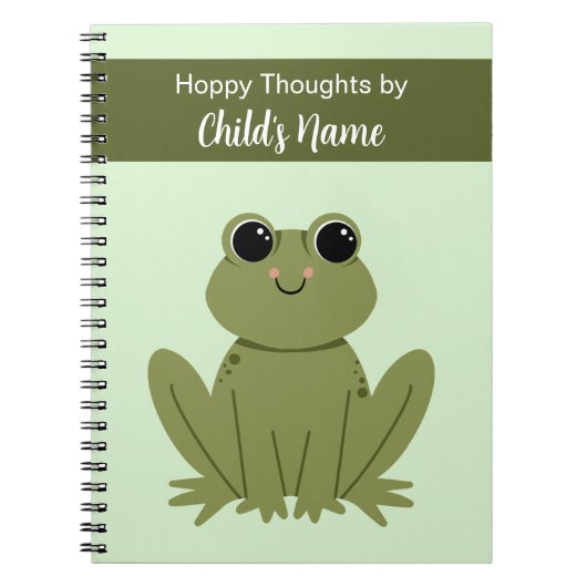 Cute Personalized Green Frog Hoppy Thoughts Notitieboek (Voorkant)