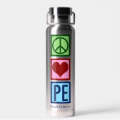 Cute Personalized Gym Teacher Peace Love P.E. Waterfles (Achterkant)