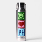 Cute Personalized Gym Teacher Peace Love P.E. Waterfles (Voorkant)
