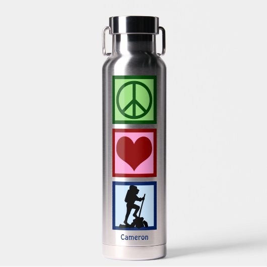 Cute Personalized Hiker Peace Love Hiking Waterfles (Voorkant)