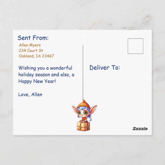 Cute Personalized Kerstmis Elf Briefkaart (Achterkant)