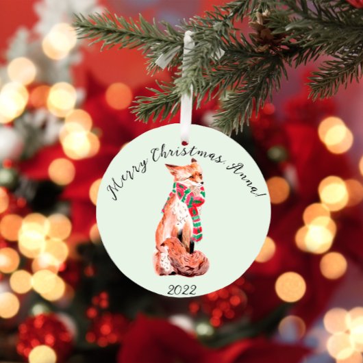Cute Personalized Kerstmis Fox Keramisch Ornament