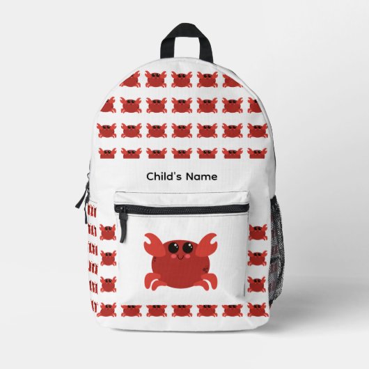Cute Personalized Kid's Name Red and White Crab Bedrukte Rugzak (Voorkant)