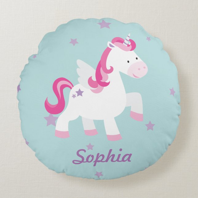 Cute Personalized Magical Unicorn Round Pillow Rond Kussen (Voorkant)