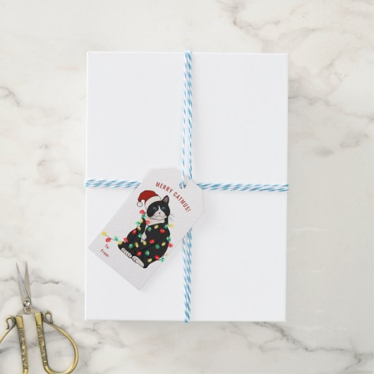 Cute Personalized Merry CatMus Funny Kerstmis Cadeaulabel (Met Touw)