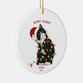 Cute Personalized Merry CatMus Funny Kerstmis Keramisch Ornament (Rechts)