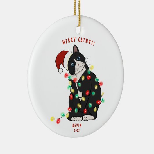 Cute Personalized Merry CatMus Funny Kerstmis Keramisch Ornament (Rechts)