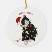 Cute Personalized Merry CatMus Funny Kerstmis Keramisch Ornament (Voorkant)