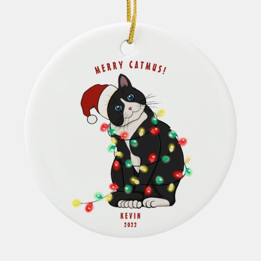 Cute Personalized Merry CatMus Funny Kerstmis Keramisch Ornament (Voorkant)