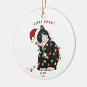 Cute Personalized Merry CatMus Funny Kerstmis Keramisch Ornament (Links)