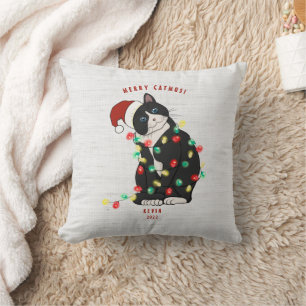 Cute Personalized Merry CatMus Funny Kerstmis Kussen