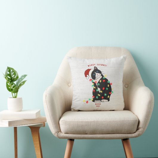 Cute Personalized Merry CatMus Funny Kerstmis Kussen (Stoel)