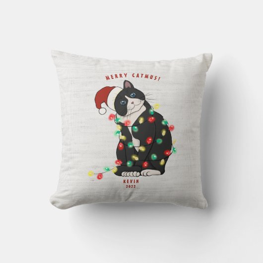 Cute Personalized Merry CatMus Funny Kerstmis Kussen (Voorkant)