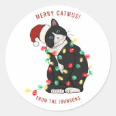 Cute Personalized Merry CatMus Funny Kerstmis Ronde Sticker (Voorkant)