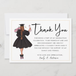 Cute Personalized Modern Waterverf Girl Afstuderen Bedankkaart