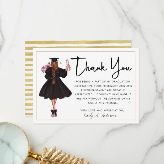Cute Personalized Modern Waterverf Girl Afstuderen Bedankkaart (Voorkant / Achterkant in situ)