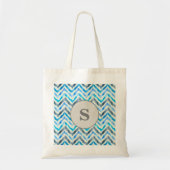 Cute Personalized Monogram Blue and White Chevron Tote Bag (Voorkant)