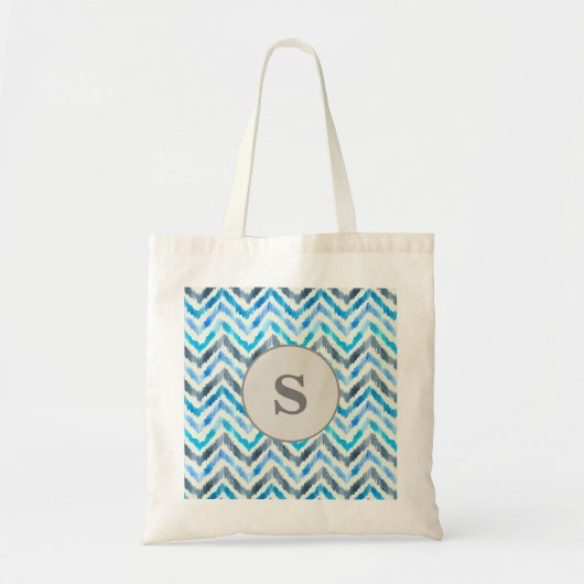 Cute Personalized Monogram Blue and White Chevron Tote Bag (Voorkant)