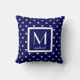 Cute Personalized Monogram, Navy Blue w Polka Dots Kussen