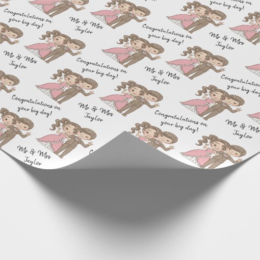 Cute Personalized Mr & Mrs./Name Wedding Cadeaupapier (Hoek)