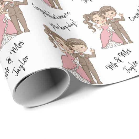 Cute Personalized Mr & Mrs./Name Wedding Cadeaupapier (Rol Hoek)