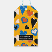 Cute Personalized Mustard Hearts Pattern Cadeaulabel (Achterkant)