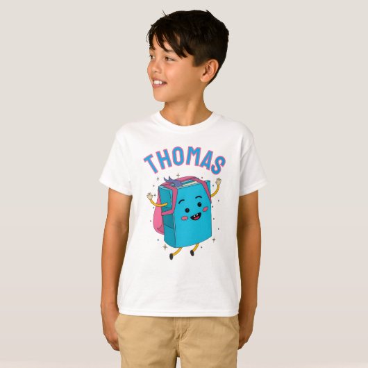 Cute Personalized Name Backpack Character Kids T-shirt (Voorkant volledig)