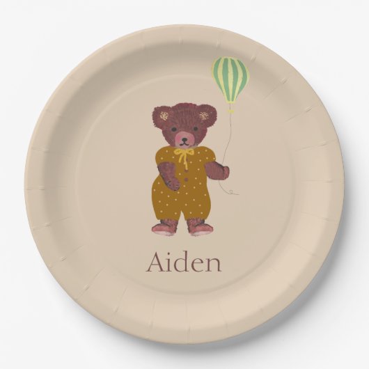 Cute Personalized Name Beer Beige Children's Papieren Bordje (Voorkant)