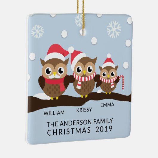 CUTE Personalized Owl Familie van 3 Kerstmis Keramisch Ornament (Rechts)