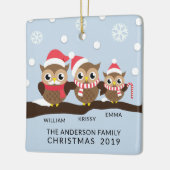 CUTE Personalized Owl Familie van 3 Kerstmis Keramisch Ornament (Links)
