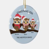 CUTE Personalized Owl Familie van 3 Kerstmis Keramisch Ornament (Rechts)