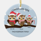 CUTE Personalized Owl Familie van 3 Kerstmis Keramisch Ornament (Voorkant)
