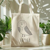 Cute Personalized Owl Kinder Black White Tote Bag