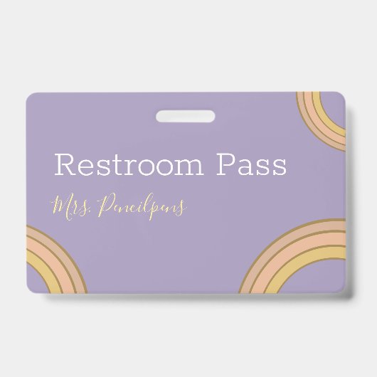 Cute Personalized Paarse Boho Rainbow Hall Pass Badge (Voorzijde)