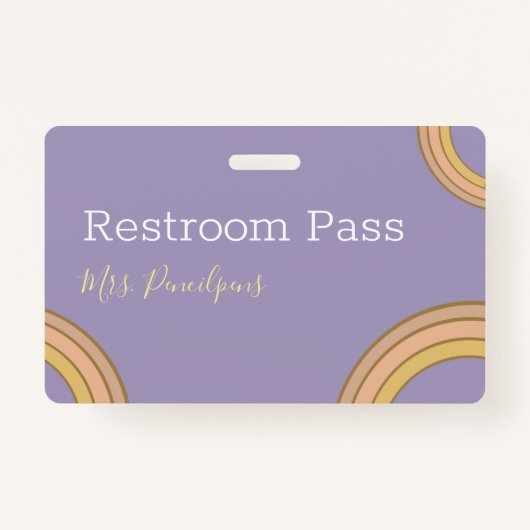 Cute Personalized Paarse Boho Rainbow Hall Pass Badge (Voorkant)