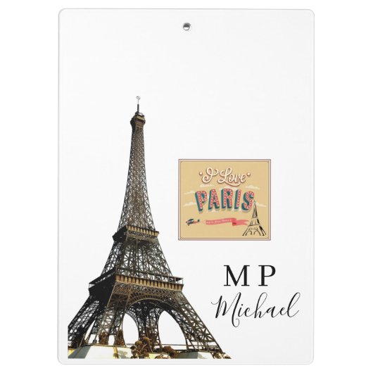 Cute Personalized Paris France Clipboard  Klembord (Achterkant)