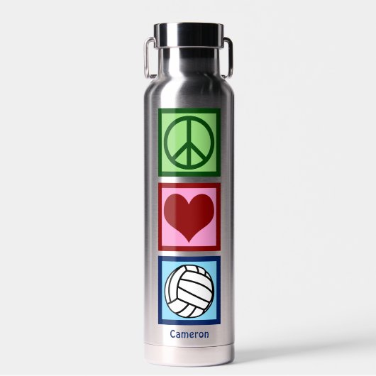 Cute Personalized Peace Love Volleyball Player Waterfles (Voorkant)