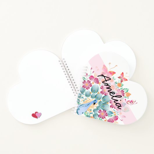 Cute Personalized Peacock Floral Notitieboek (Binnen)