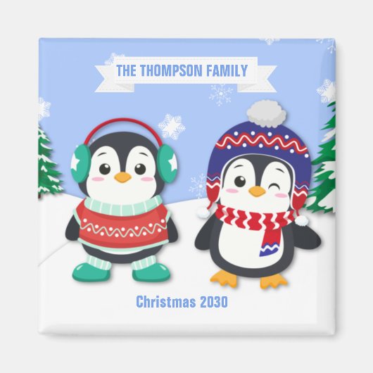 Cute Personalized Penguin Kerstmagneet Magneet (Voorkant)