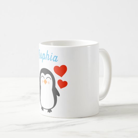 Cute Personalized Penguin Koffiemok (Voorkant rechts)